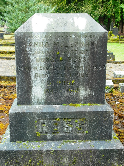 Photo of headstones/Anna McLennan d 1908 hdstn Dayton Brookside Cem Oregon